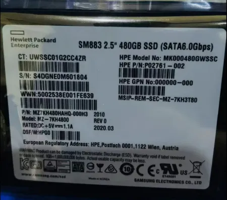 Твердотельный накопитель HPE 480Gb 6Gb/s SATA 2.5" (P09908-001)