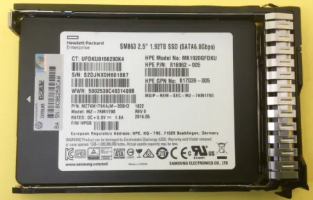 Твердотельный накопитель HPE 1.92Tb 6Gb/s SATA 2.5" MU SFF SC (816962-005)