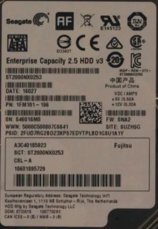 Жесткий диск Fujitsu 2Tb 7.2K 6Gb/s SATA 2.5" (S26361-F3907-L200)