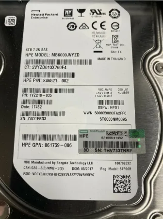 Жесткий диск HPE 6Tb 7.2K 12Gb/s SAS 3.5" (MB6000JVYZD)